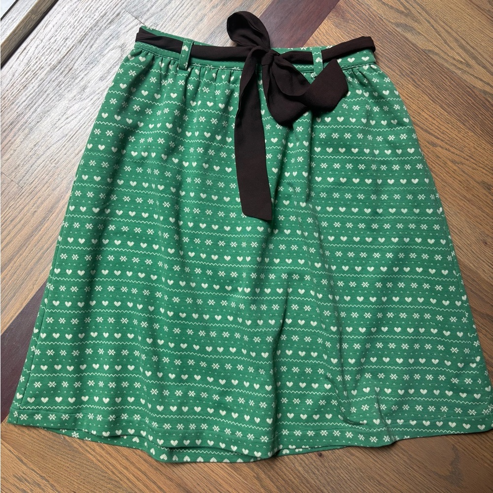 Comme Toi Retro A-Line Skirt with Brown Tie Belt Medium
